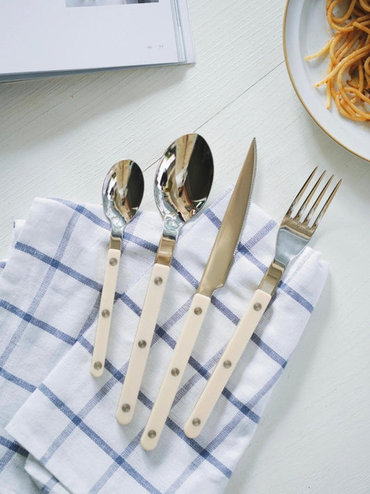 Elegant Modern Nordic Flatware Set Of 8 ( $4.9 Each ) - Bistrot Rivet Cutlery Silverware-0