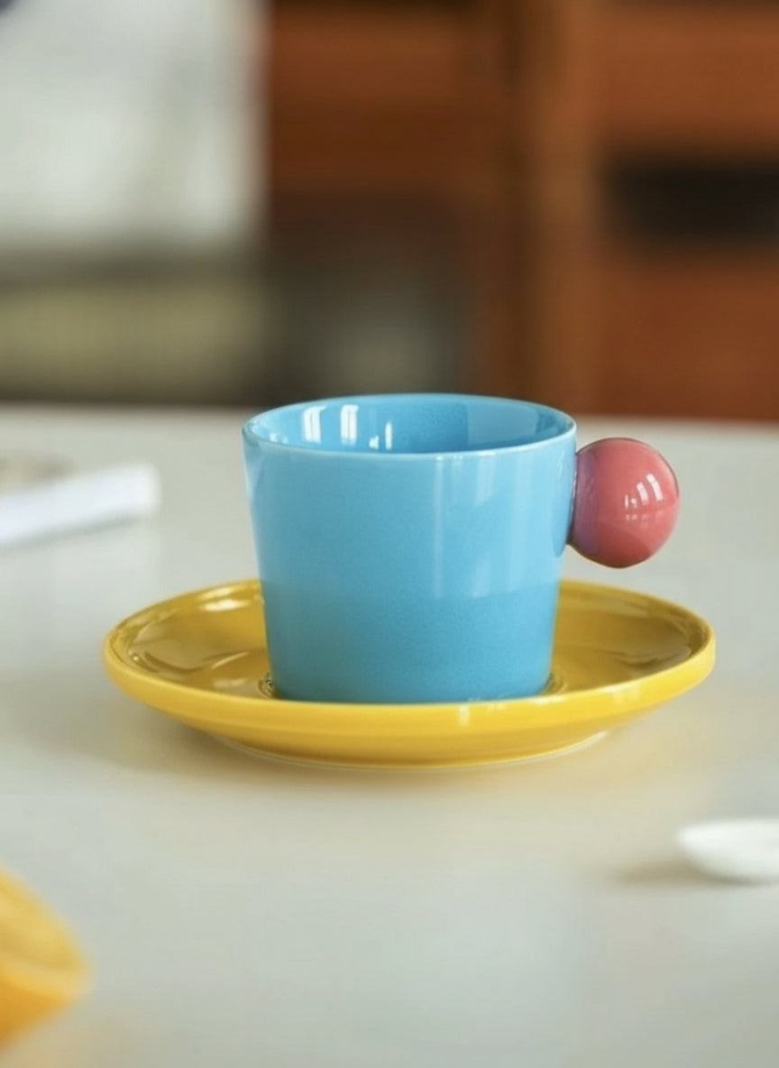 Handmade Skittles Coffee Mug With Saucer - Cute Dopamine Espresso Cup-6