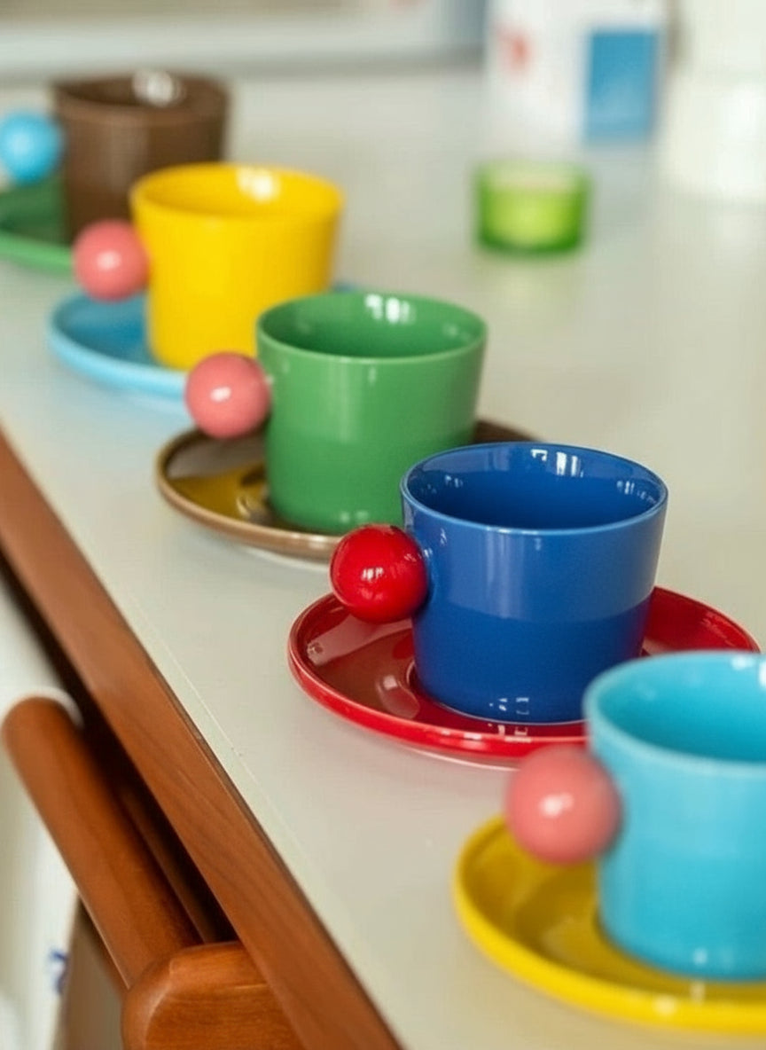 Handmade Skittles Coffee Mug With Saucer - Cute Dopamine Espresso Cup-4