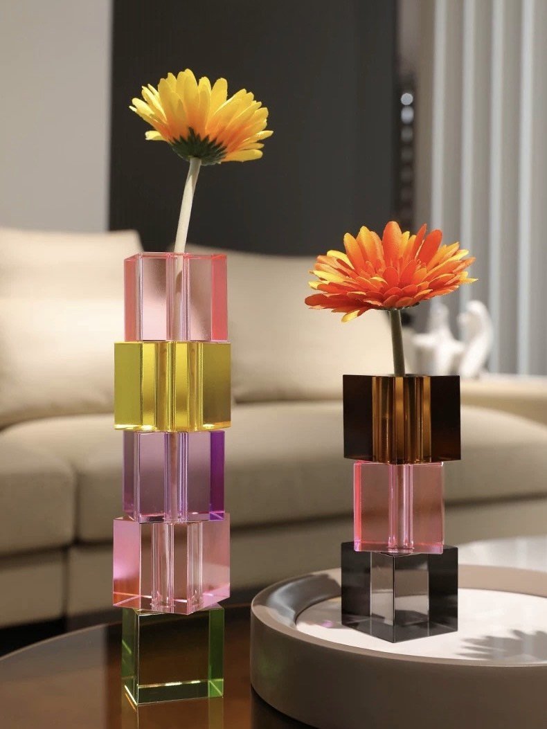 Modern Crystal Cube Bud Vase, Dopamine Table Setting Centrepieces-2