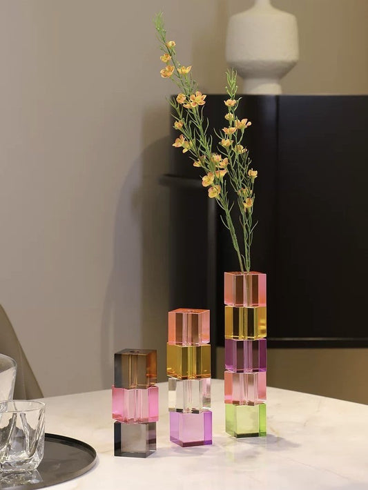 Modern Crystal Cube Bud Vase, Dopamine Table Setting Centrepieces-0