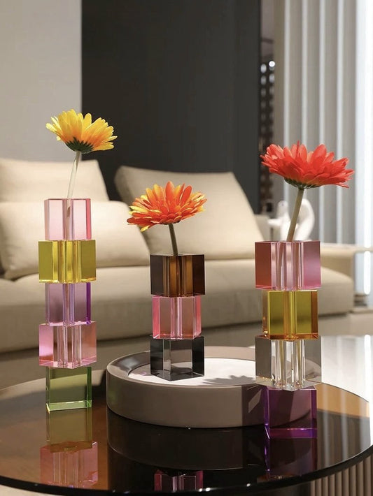 Modern Crystal Cube Bud Vase, Dopamine Table Setting Centrepieces-1