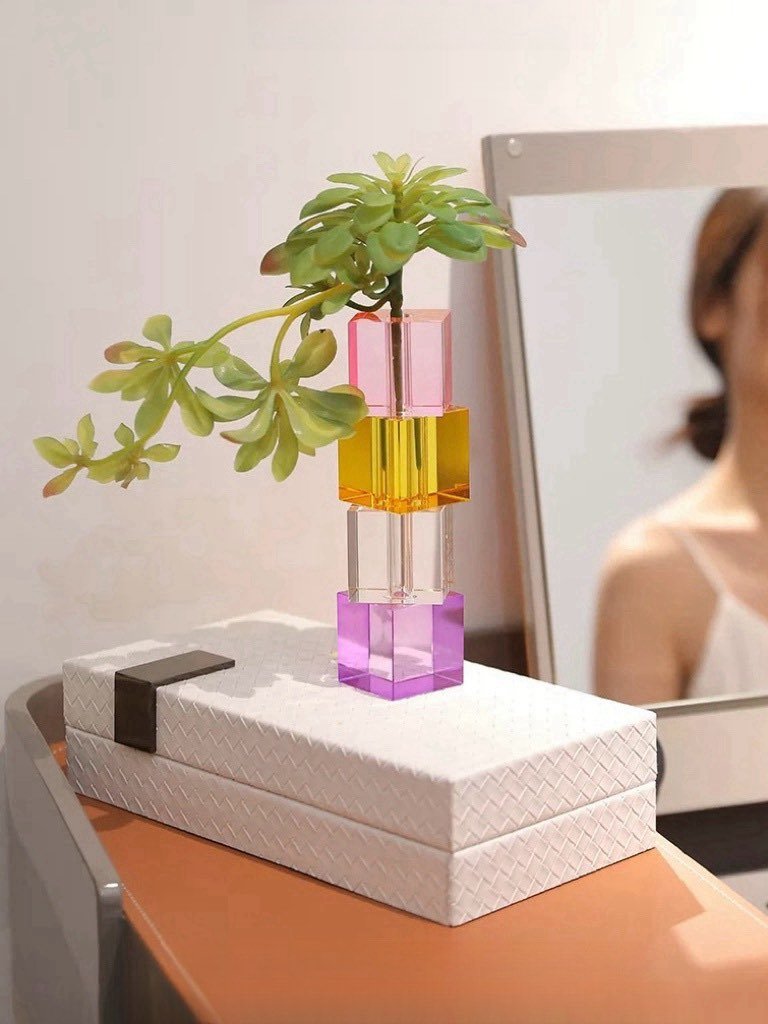 Modern Crystal Cube Bud Vase, Dopamine Table Setting Centrepieces-4