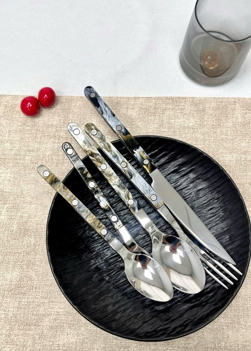 Set Of 10 Pcs Modern Elegant Terra Flatware - Bistrot Style Cutlery Silverware Set-6