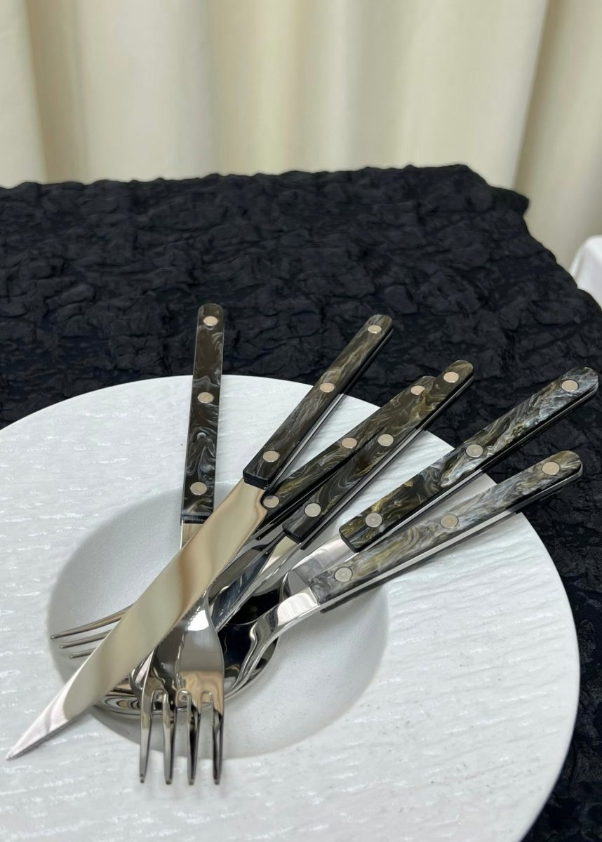 Set Of 10 Pcs Modern Elegant Terra Flatware - Bistrot Style Cutlery Silverware Set-2