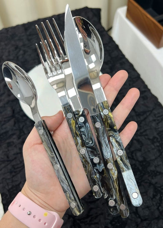 Set Of 10 Pcs Modern Elegant Terra Flatware - Bistrot Style Cutlery Silverware Set-4