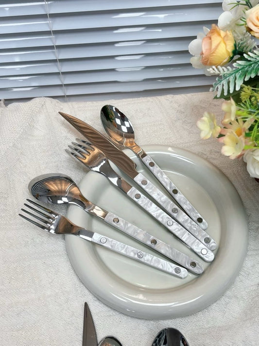 Set Of 10 Pcs Modern Nebula Cutlery, Bistrot Style Rivet Flatware Set-2