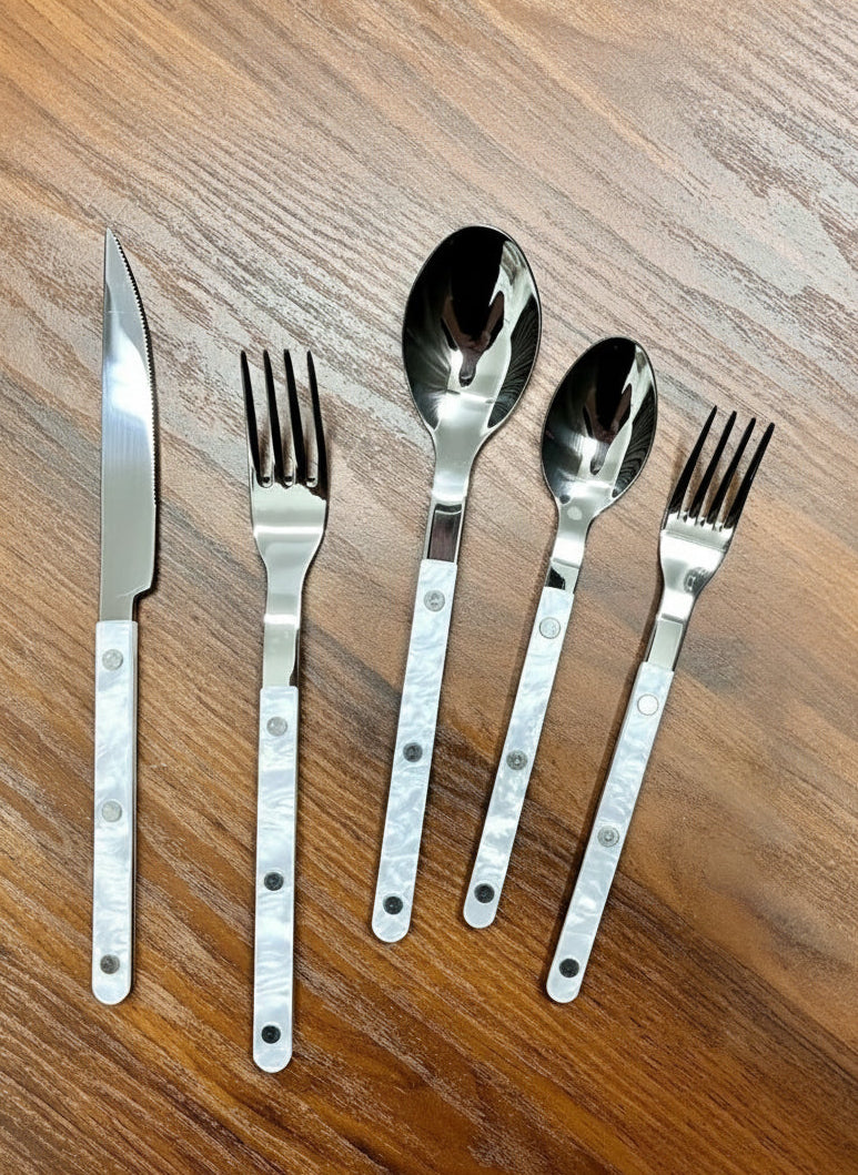 Set Of 10 Pcs Modern Nebula Cutlery, Bistrot Style Rivet Flatware Set-6