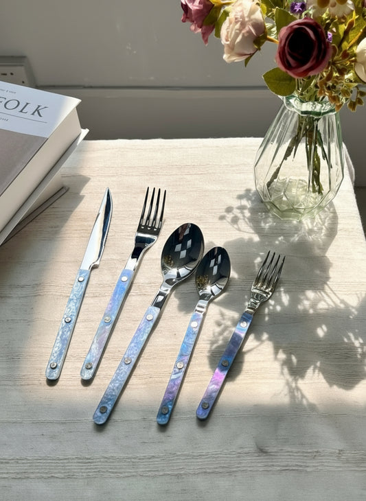 Set Of 10 Pcs Modern Nebula Cutlery, Bistrot Style Rivet Flatware Set-1