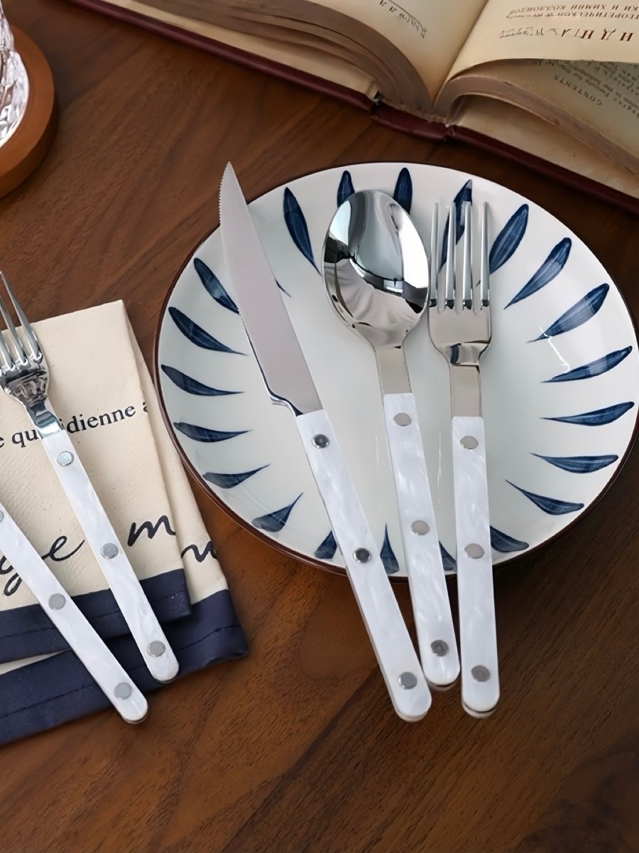 Set Of 10 Pcs Modern Nebula Cutlery, Bistrot Style Rivet Flatware Set-4