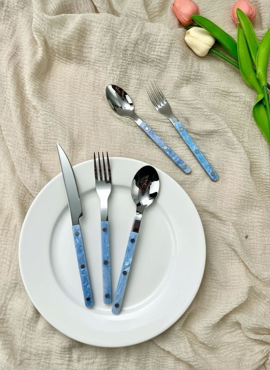 Set Of 10 Pcs Modern Nebula Cutlery, Bistrot Style Rivet Flatware Set-3