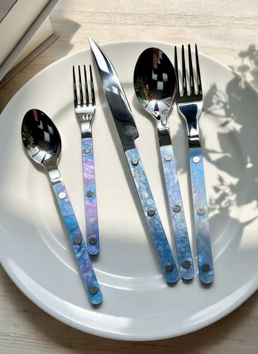 Set Of 10 Pcs Modern Nebula Cutlery, Bistrot Style Rivet Flatware Set-0