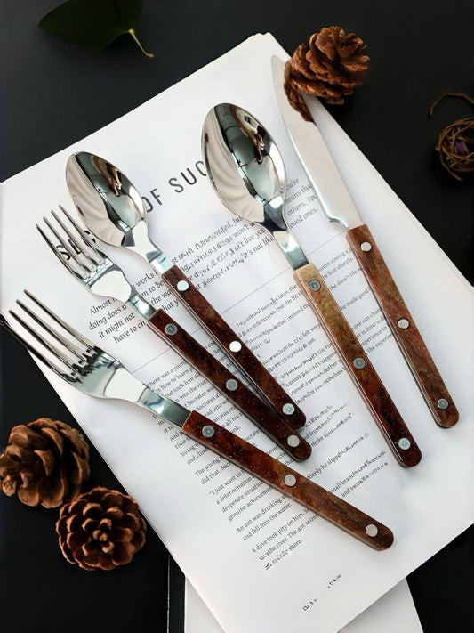 Set Of 10 Pcs Modern Nebula Cutlery, Bistrot Style Rivet Flatware Set-7