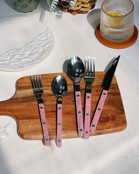 Set of 10 Sleek Modern Pinky Elegant Salt Lake Flatware Cutlery Silverware Set-0