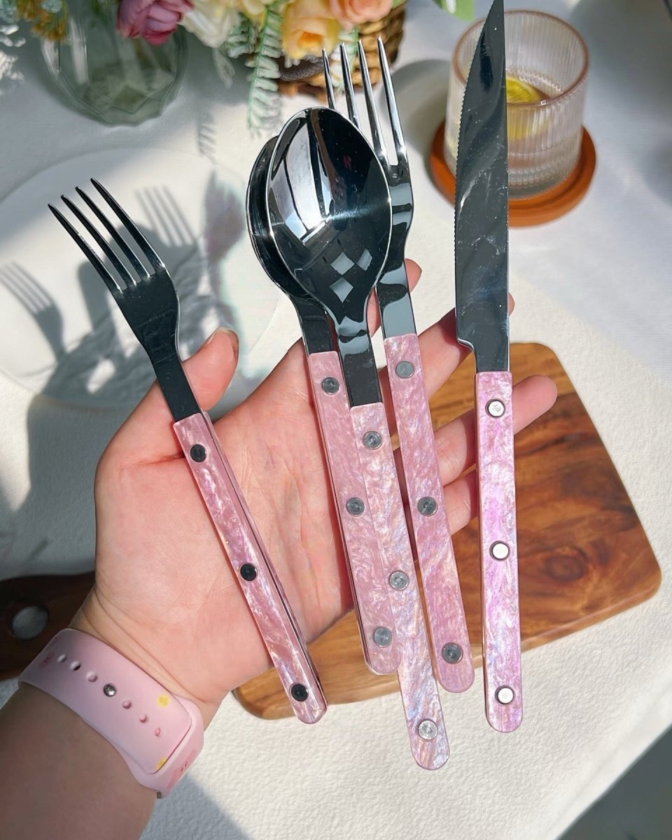 Set of 10 Sleek Modern Pinky Elegant Salt Lake Flatware Cutlery Silverware Set-2