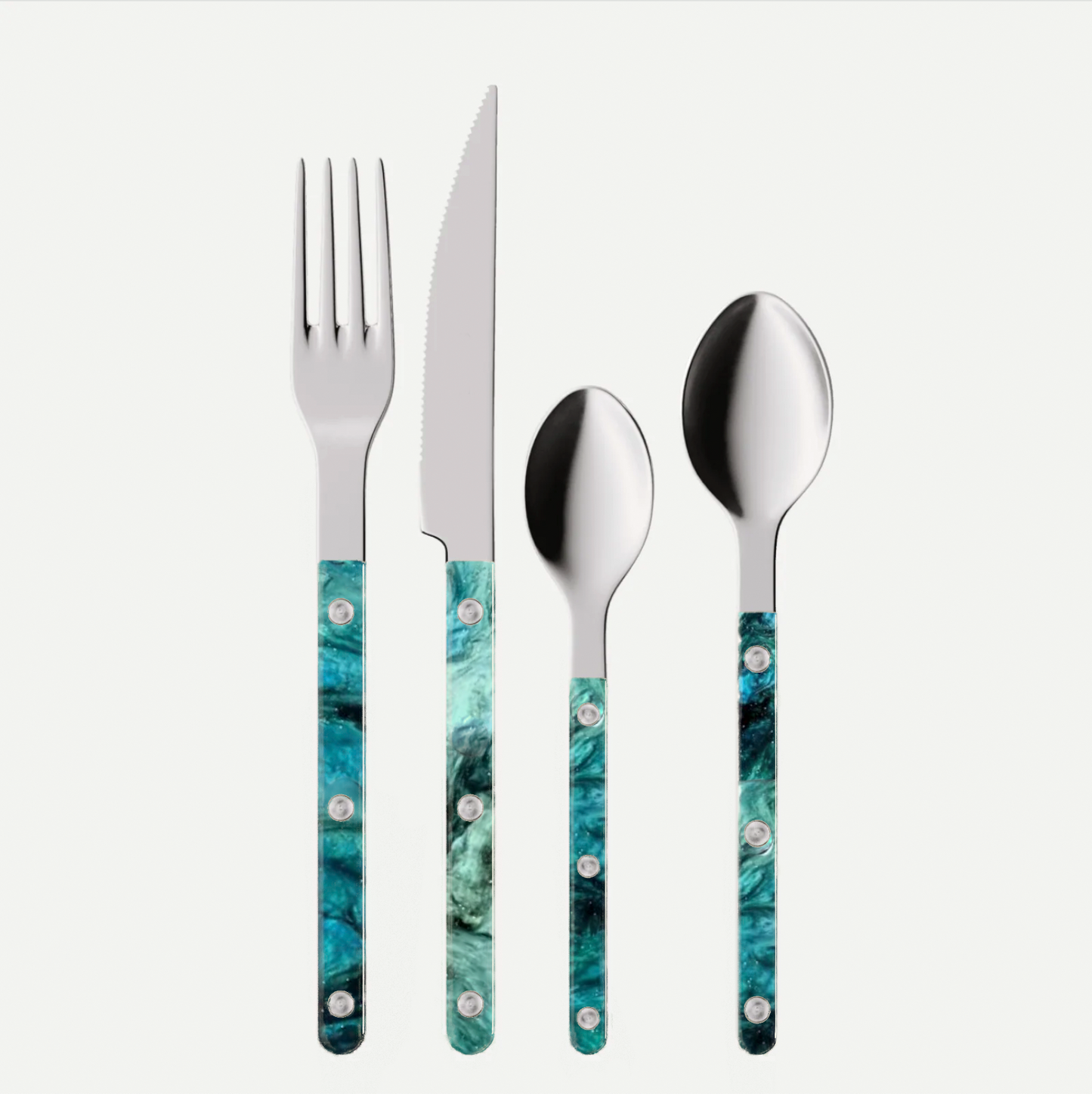 French Bistro Flatware Set - 10-Piece Stainless Steel Cutlery (Ocean Pearl)