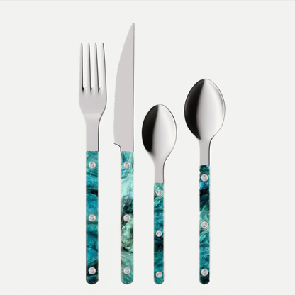 French Bistro Flatware Set - 10-Piece Stainless Steel Cutlery (Ocean Pearl)