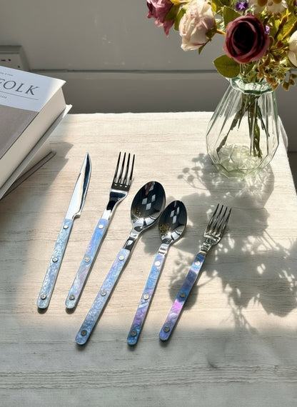 Set Of 10 Pcs Modern Nebula Cutlery, Bistrot Style Rivet Flatware Set-1